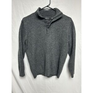 Claiborne Merino Wool Blend Sweater Mens Medium Gray  Mock Neck 1/4 Zip Knit